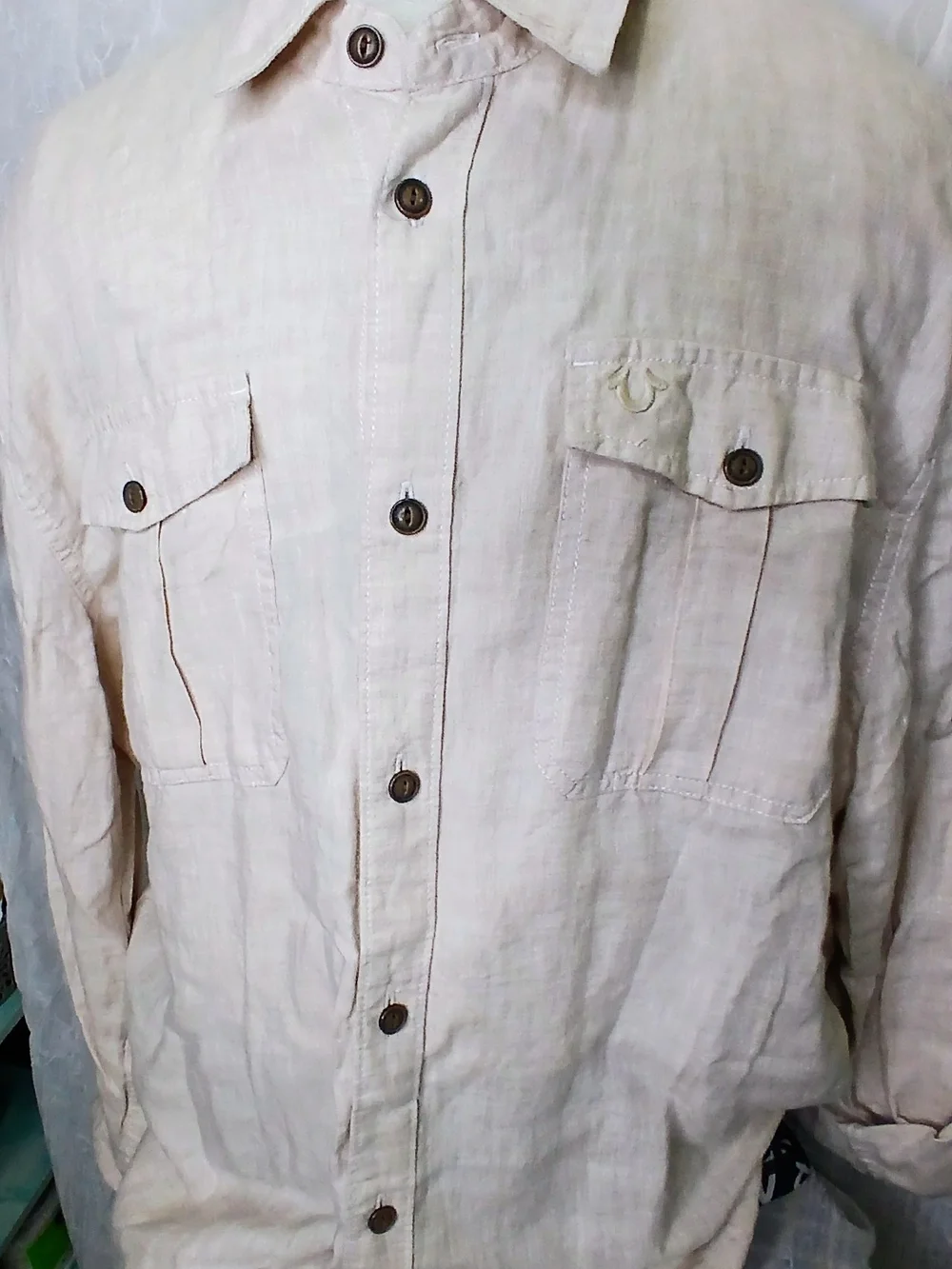 True Religion Men's Beige Button-Down Shirt